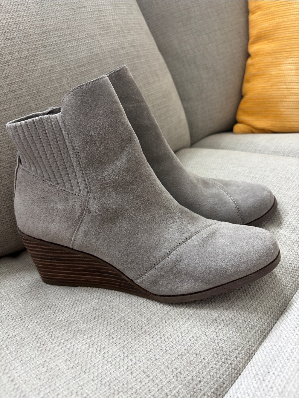 Toms Gray Suede Wedge Ankle Booties